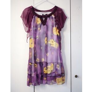 Floral Flowy Silk Shift Dress purple Sz Small US 4